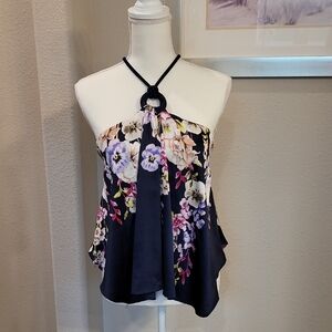 WHBM Floral Halter Neck Blouse in Navy and Pink